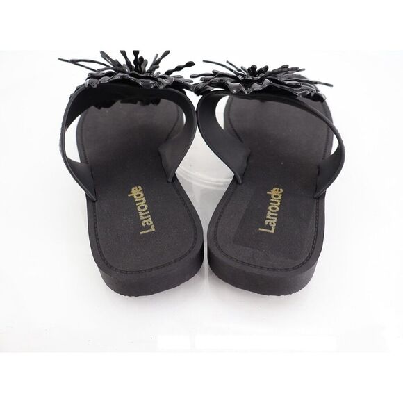 Larroude Hibiscus Sandals Slide Thong Size 6/7 Black Slip On Rubber Beach - Picture 6 of 10